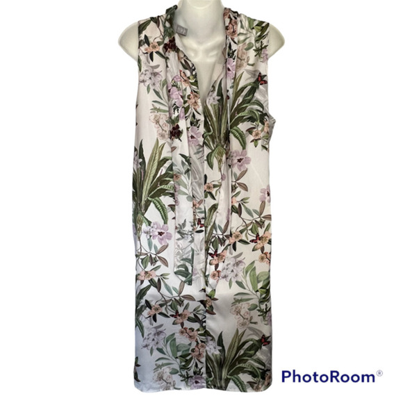 H & M BEAUTIFUL FLORAL & BIRD PRINT TIE BACK SHEATH DRESS SIZE MEDIUM - Picture 8 of 11